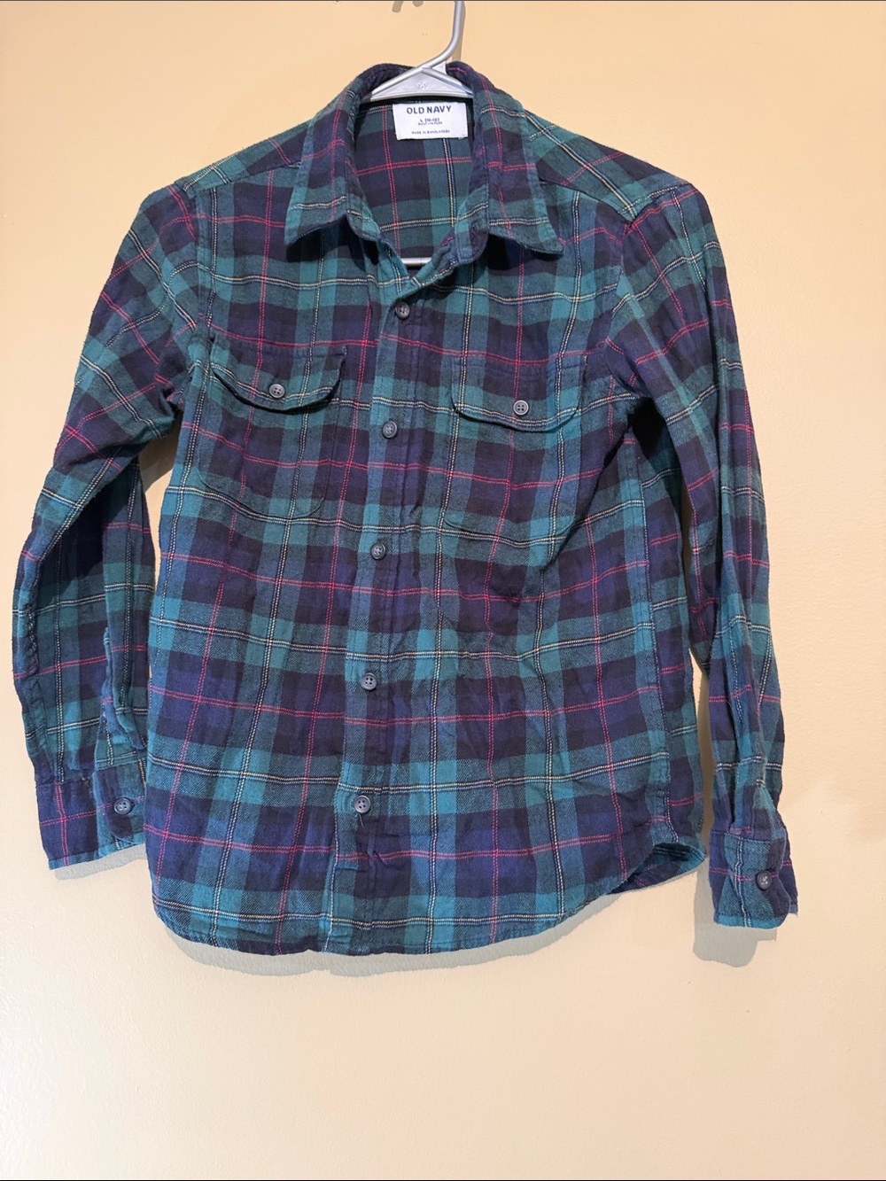 Old Navy Green Blue Plaid Button-Down Shirt